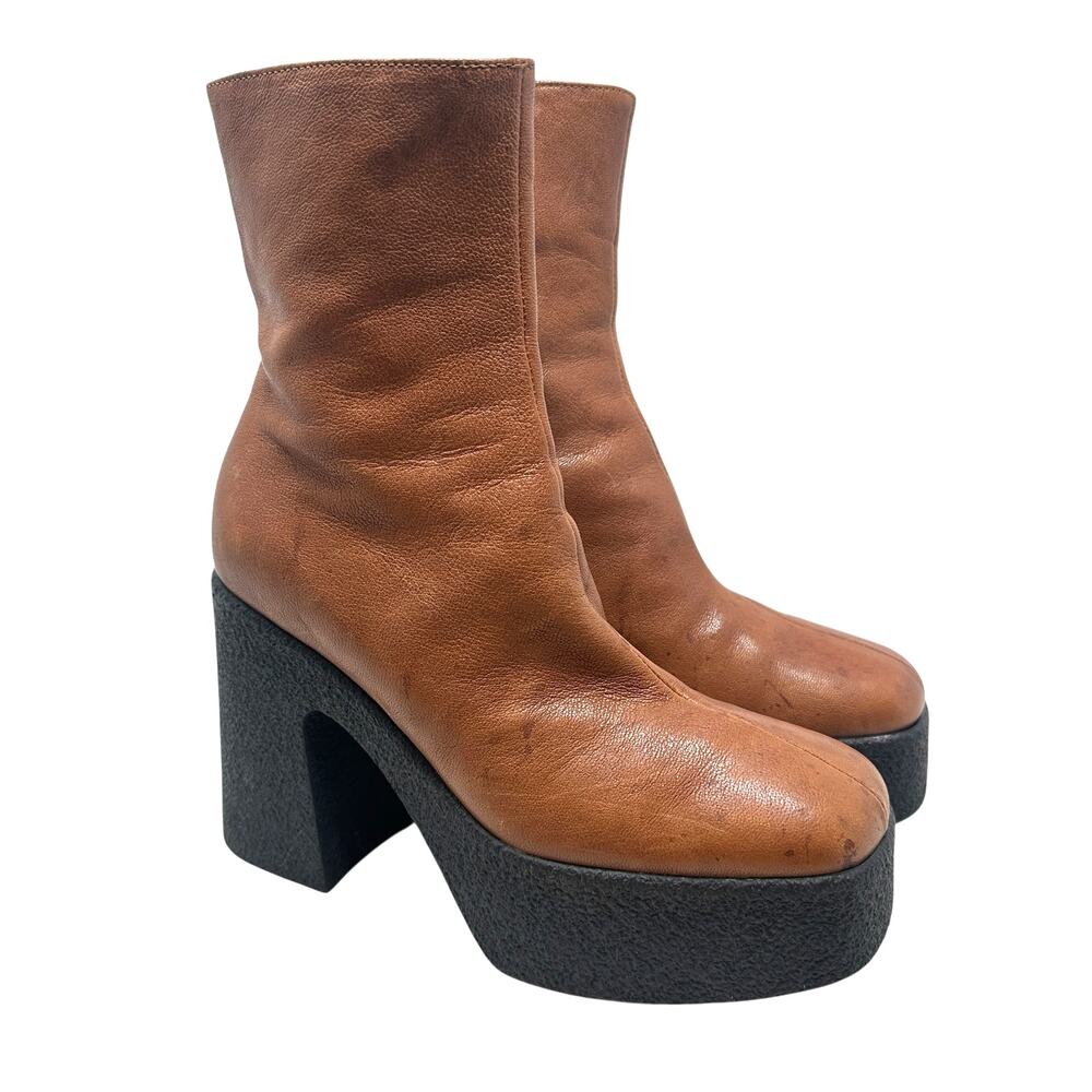 Brother Vellies Empire Platform Ankle Boots Brown Leather Made Italy Womens 6 - Picture 2 of 16